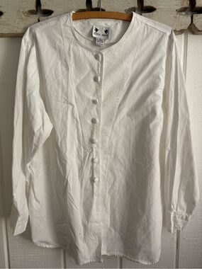 Vintage White Cotton Button up Blouse Large